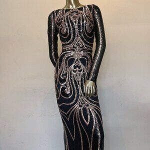 NEW BLACK MOTHER OF BRIDE  SHEATH LONG OPEN BACK PROM PARTY WEDDING DRESS AC7015